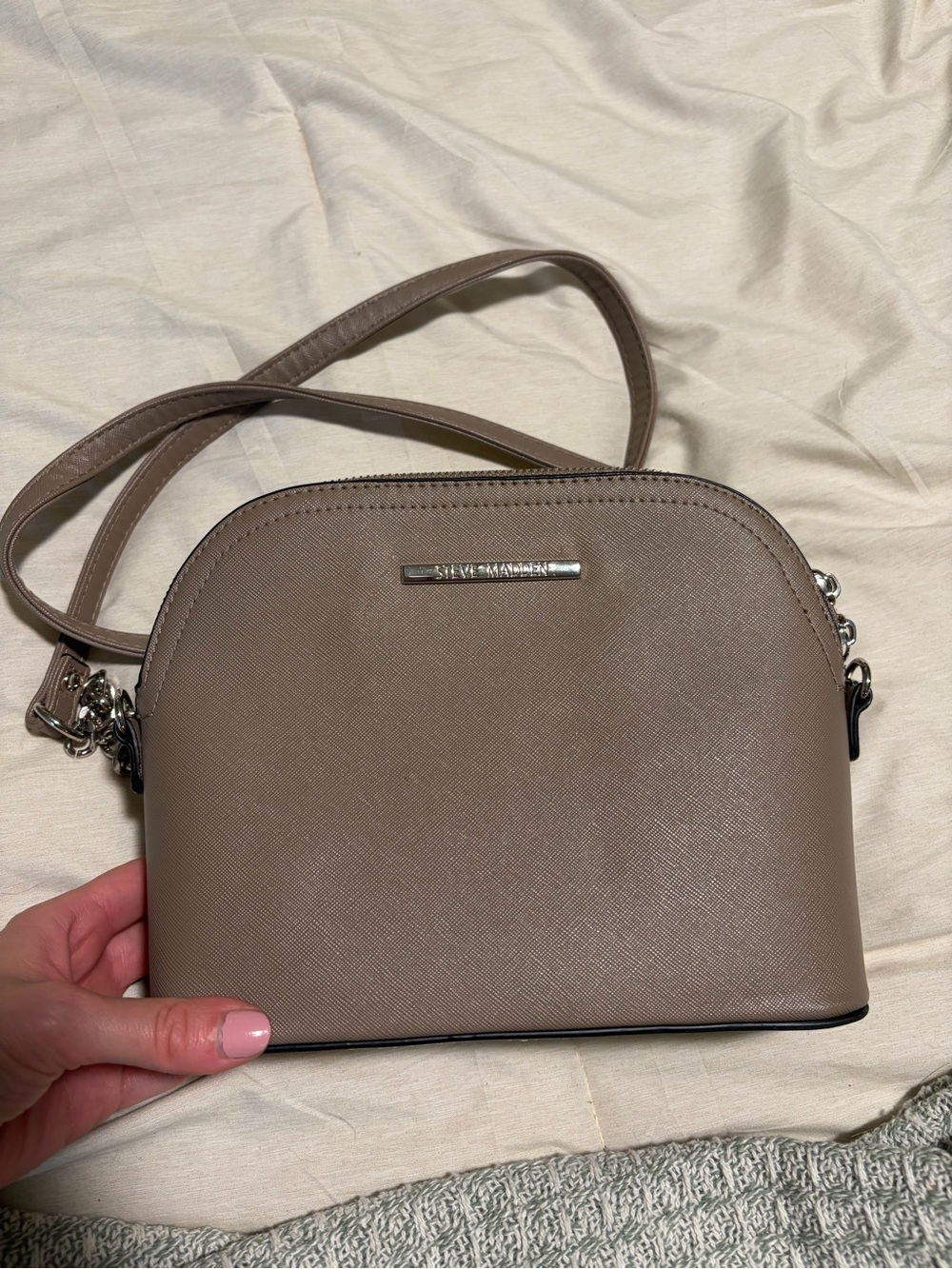 Steve Madden Taupe Crossbody Bag with Silver Hardware